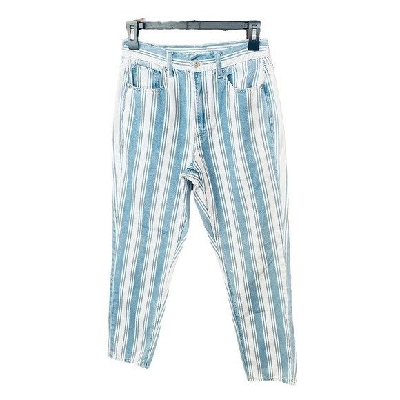 American Eagle Outfitters Denim - American Eagle Mom Jeans tapered leg high rise striped denim 2 blue white
